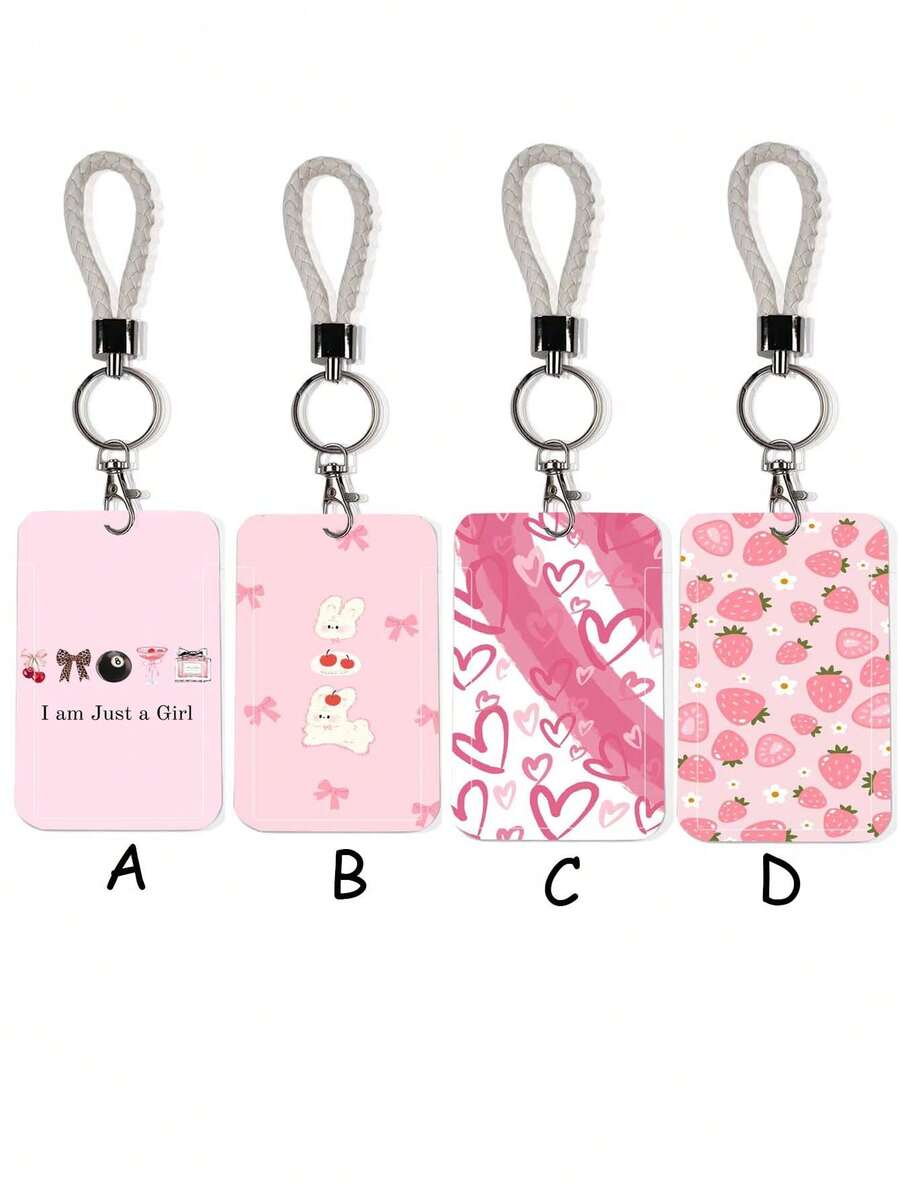 1个ABS材质爱心兔子草莓图案时尚钥匙扣吊坠，包包挂饰，学生巴士挂件 - 彩色 - 查看 1