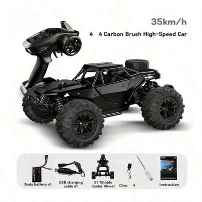 1辆1:16比例遥控车，高速遥控车，4种颜色可选（黑色、橙色、黑绿色、绿色），2.4GHz全地形怪兽卡车，带车身灯和可充电电池，经久耐用，全地形遥控攀岩车，最高时速70公里/小时，抗震，适合作为圣诞节、万圣节、生日、开学礼物送给男孩。