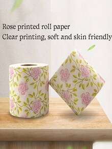 1 Roll Floral Pattern Toilet Paper, Rose Design, Decorative Napkins, Holiday Handkerchief Paper, Suitable For Home, Office, Bathroom, Travel, Creative Tissue, European Size, Euro/Dollar Printing, Rose Print Bamboo Pulp Toilet Roll - Multicolor - View 3