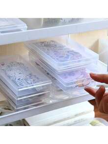 1pc Plastic Storage Box, Transparent Student Stationery Organizer Box - Single Piece - View 2