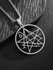 SeuSuk 1pc Minimalist Hollow Stainless Steel Necklace, Men's Jewelry Gift - Silver - View 4