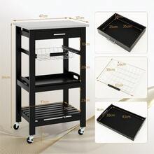 GOFLAME Rolling Kitchen Storage Trolley Cart Cupboard Island Stainless Steel Counter Top - Black - View 3