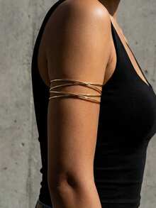 1件波西米亚风度假休闲金色交叉臂环，简约时尚个性化臂环手镯，适合女性，可用于派对、晚宴、送礼、日常佩戴和旅行。 - 金色 - 查看 3