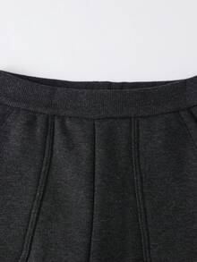Annil Pantalones de forro polar grueso para niñas, esenciales para el uniforme escolar, elásticos y ajustados - Pantalones de tiburón - Negro oscuro y gris - Ver 3