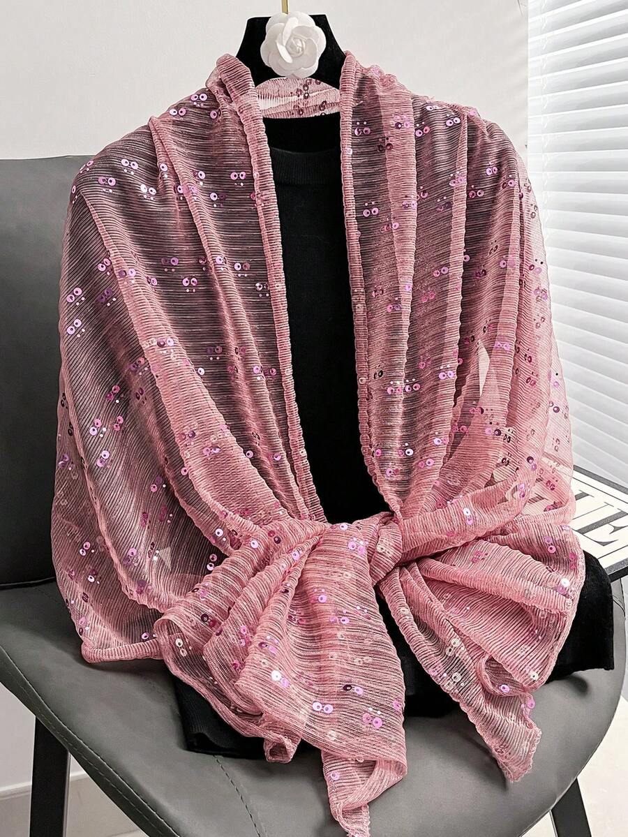 1pc New Spring And Summer Sequin Scarf Shawl Headscarf Sunscreen Beach Scarf, Suitable For Beach Vacation Shawl, Adds Highlights To Your Style And Is A Festive Gift - Scarf - View 1