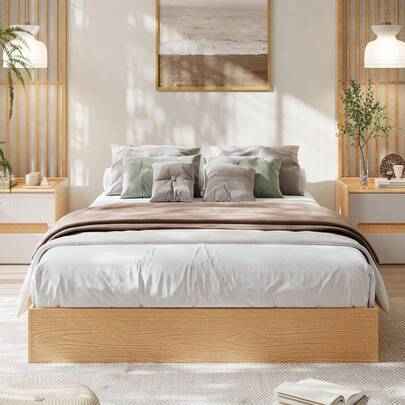 Modern Low-Profile Platform Bed Frame, Floor-Standing Bed Frame, Wood Platform Bed Without Headboard, Wood Slat Support, No Box Spring Needed,For Apartments, Bedroom, Small Spaces