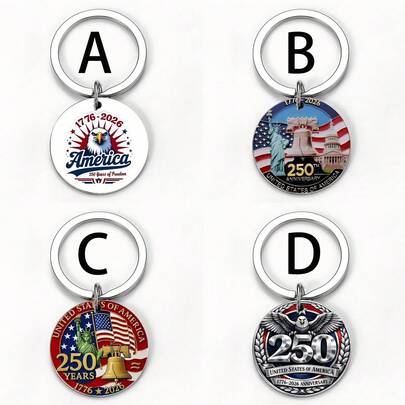 "Bald Eagle USA 250th Anniversary Keychain - Commemorating 1776-2026, Stainless Steel Color Print Patriotic Gift, Symbol Of Freedom & Strength Keepsake "