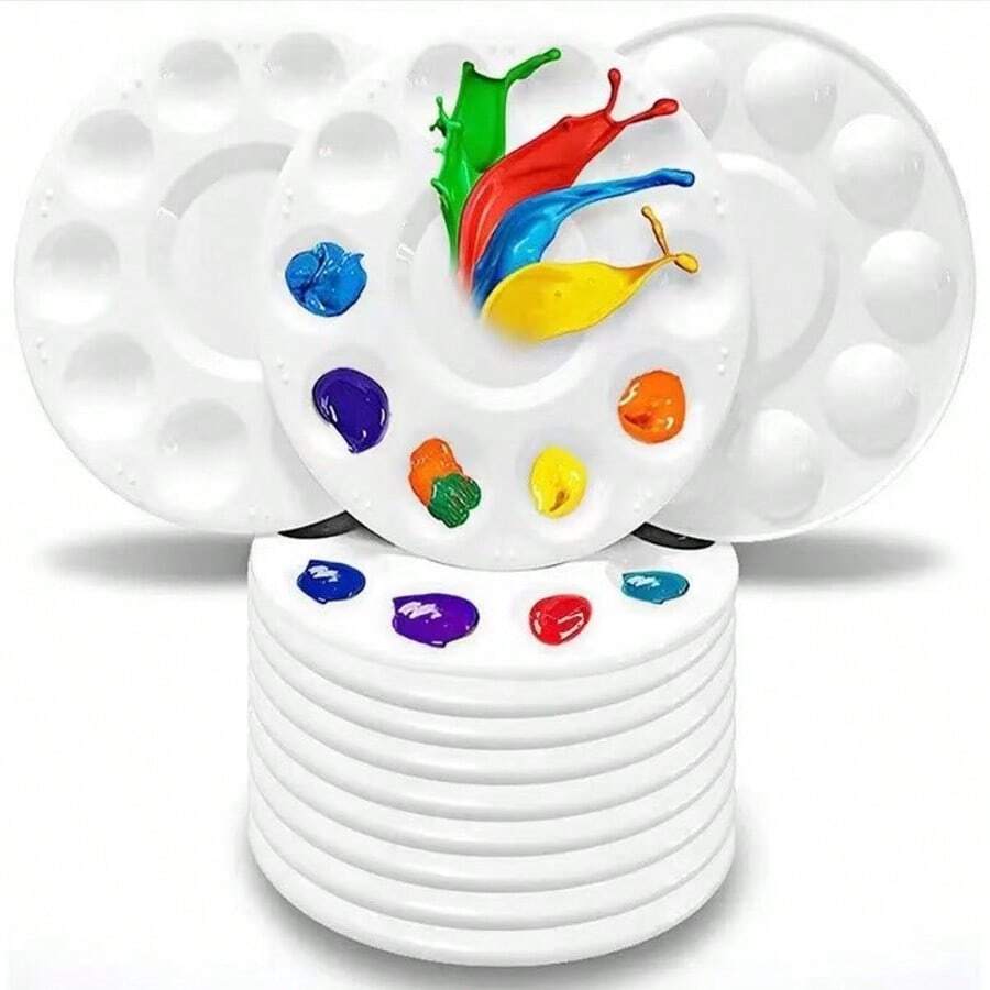 15/10/5个白色圆形塑料调色盘，带10个孔，用于美术颜料混合 - 畫盤 - 查看 1