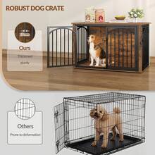 HEXCELEN Dog Crate Furniture, 100cm Dog Box For Home Use With 4 Doors, Modern Wooden Dog Crate, Side Table, For Medium To Large Dogs, Indoor Dog Crate, 100 X 60 X 63 Cm, Vintage Brown And Black - 鏽棕色 - 查看 5