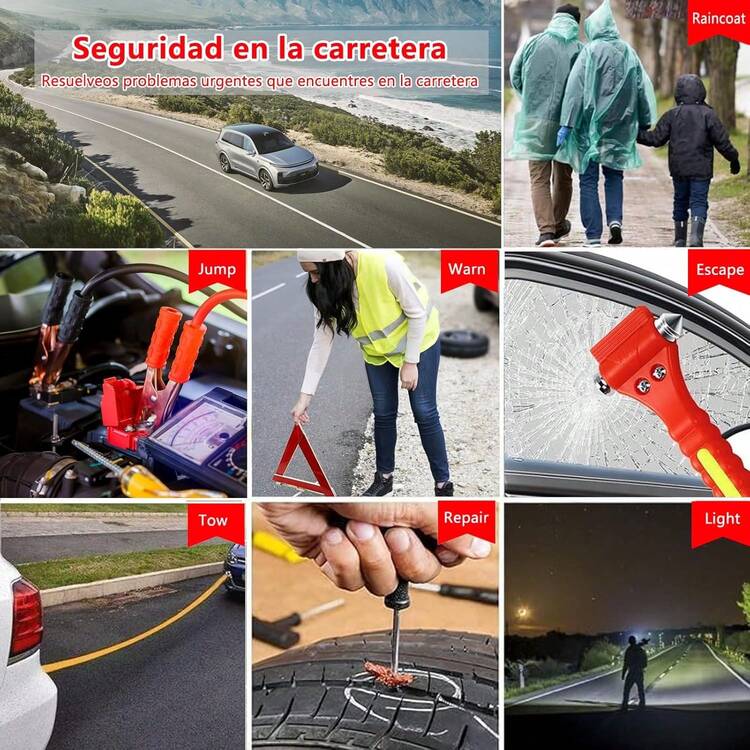 Car Emergency Kit, With Tire Repair Nails, Battery Jumper Cable, Car Safety Hammers, Car Emergency Triangle Etc. - A - Xem 2