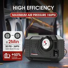 Compressore d'aria portatile per auto Carsun, mini gonfiatore portatile per pneumatici, modello con display meccanico 150PSI - resistente all'usura, accessori automobilistici - adatto per auto, motocicli, biciclette, palloni - Cablato - Visualizzare 5