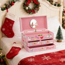 Unicorn Musical Jewelry Box For Girls | Spinning Ballerina, 3 Drawers & Jewelry Set | Christmas Gift With Waltz Of Flowers Tune - Hồng - Xem 4