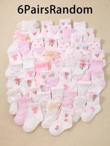 24/12/6 双装粉白相间郁金香蝴蝶结双层蕾丝婴儿袜，0-36 个月女童洛丽塔公主风袜子，镂空设计搭配玛丽珍鞋，超柔软弹力透气日常袜，适合春夏各种场合，婴儿袜，女童袜，公主袜，蕾丝袜，船袜，返校礼物，派对装扮，女童衣橱系列 - 彩色 - 查看 12