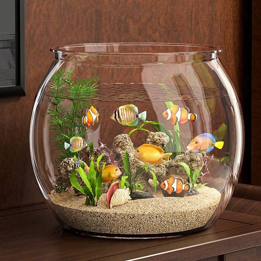 Round Fish Tank Clear Beta Fish Aquariums Home Decoration Compact Aquatic Animal Container For Ornamental Fish Tabletop Tank - Multicolor - View 1