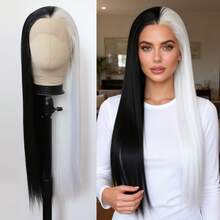 ZigZag Hair 13x4蕾丝前假发，半黑半金合成直长发假发，自然发际线，耐热合成纤维女士时尚假发 - 彩色 - 查看 2