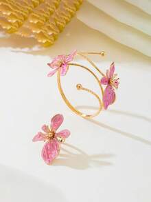 2pcs/Set Women's Floral Bracelet & Ring Set, Elegant Style For Summer Party, Wedding, Holiday, Gift For Friends & Family - Pink - View 15