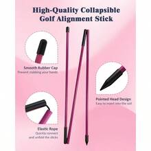 Alignment Sticks, 2 Pack Plastic 49 Inch Collapsible Alignment Stick Practice Rods Aid Aiming, Putting, Swing Trainer, Posture Corrector With Tube Case, Training Equipment - 粉色 - 查看 5