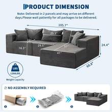 Techigher Comfy Cloud Sectional Couch With Chaise, L Shaped Sofa, Fluffy Couches For Living Room, Modular Sofa Couch & Bed, No Assembly Required - Gray, Right Facing Chaise - View 6