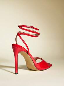 Women's Pointed Toe Strappy High Heel Sandals, Sexy & Fashionable, Suitable For Party Outfits - Red - View 2