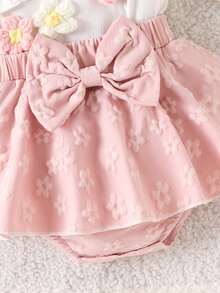 1pc Baby Girl Cute Sweet Asymmetric Neck White Camisole Top Paired With Pink Skirt, Spring/Summer - Pink - View 4