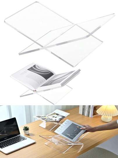 1pc X-Shaped Transparent Acrylic Bookshelf, Can Be Used As Reading Shelf, Music Album Display Rack, Available In Black And White, Suitable For Library, Cookbook Rack, Music Album Rack, And Various Books Reading And Display, Also Can Be Used As Kitchen Countertop Decor. (Please Peel Off Protective Film Before Use)