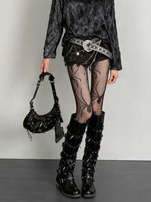 Gothic Spider Web Fishnet Pantyhose For Women, Sheer Slimming Anti-Snag Black Tights, Essential Halloween Costume Hosiery - Black - View 3