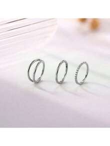 3 chiếc khuyên mũi đôi bằng thép không gỉ 316L - 16G/18G/20G, có khớp nối, đính đá Zirconia, dùng cho vách ngăn mũi, môi, sụn tai, vành tai, vành tai ngoài - 7mm/8mm/10mm - Thép - Xem 16