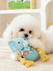 1个蓝色狗狗绳结玩偶，宠物叫声玩偶，毛绒咀嚼玩偶，牙齿护理互动玩偶，适合小型/中型犬 - 彩色 - 查看 7
