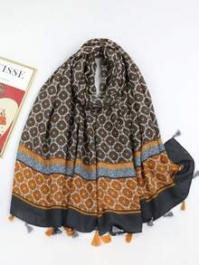 1条女士时尚几何图案波西米亚风轻盈流苏围巾，适合约会、日常、派对、旅行、海滩、郊游等场合。 - 彩色 - 查看 2