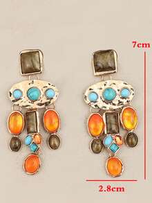 1对波西米亚复古夸张绿松石树脂耳环（女士款） - 彩色 - 查看 5
