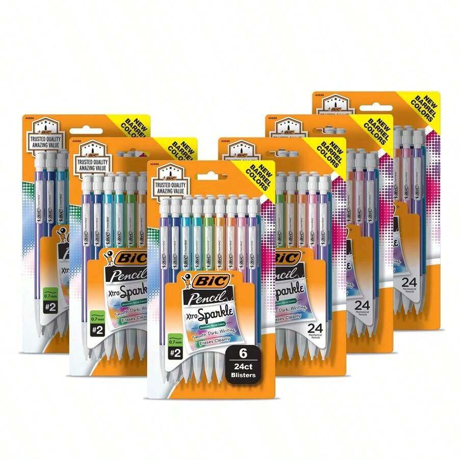 BIC # 2 Xtra Sparkle Mechanical Pencils 0.7mm - 8ct Multicolor, Retractable Plastic Pencils For & Students, Always Sharp School Supplies, Long-Lasting (Equals 2.5 Wood-Case Pencils) - 1 - Xem 1
