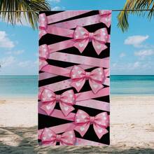 1 pieza Toalla de playa con lazo rosa, manta de playa extra grande de microfibra súper suave, toalla de baño súper absorbente, adecuada para viajes, piscina, buceo, surf, yoga, camping, disponible en varios tamaños, accesorios de playa para playa, piscina, viajes, camping, decoración de baño de yoga - A - Ver 4