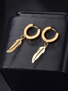 1 par de pendientes colgantes de pluma de acero inoxidable elegantes - Plateado - Ver 4