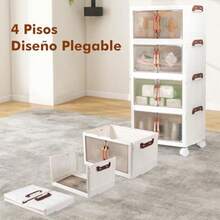 carrito organizador4 Niveles Cajas de AlmacenamientoContenedores de Organizador Plegable de Plástico con Tapas Y Ruedas Carrito Organizador de Para la Sala el Baño y la Cocina - Transparente - Ver 7