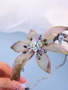 1pc Women's Handmade Blue Flower Crystal Headband, Ombre Color, Suitable For Daily Wear And Formal Occasions,Wedding Hair Accessories - 金色 - 查看 4