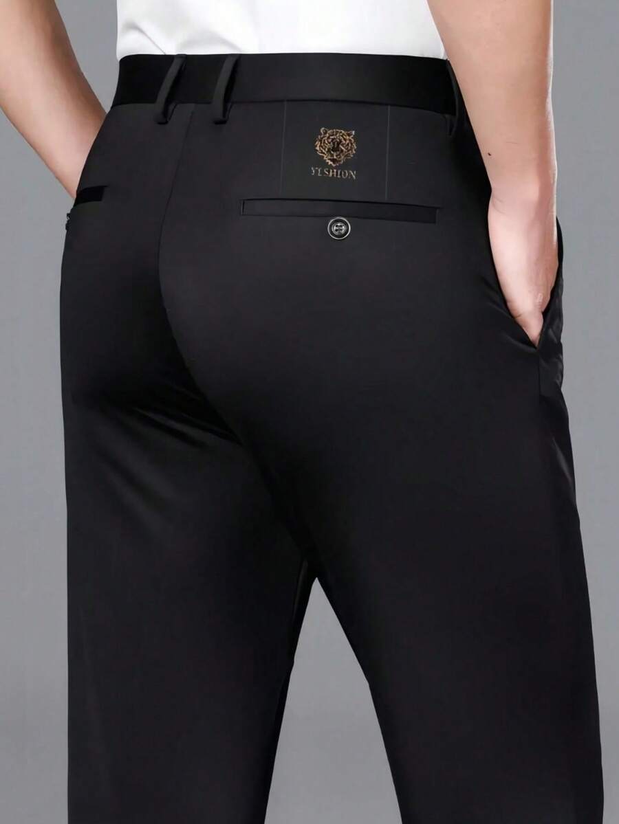 Quần tây nam cổ điển in họa tiết, quần dài màu trơn co giãn, thích hợp cho các dịp công sở mùa xuân/hè, phong cách thanh lịch sang trọng, quần nam. - màu đen - Xem 1