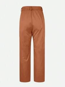 （不含腰带）女士纯色直筒裤，前部褶裥设计，纽扣和拉链闭合，搭配系腰带衬衫和高跟鞋，打造干练的职场造型；搭配白色T恤和运动鞋，营造休闲现代的春季氛围。 - 棕色 - 查看 6