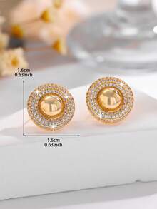 1 Pair Elegant Minimalist Geometric Design Cubic Zirconia Stud Earrings, Ideal For Women And Girls Everyday Wear - Multicolor - View 8