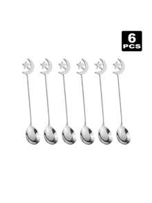 2/4/6/8/12pcs Stainless Steel Coffee Spoons, Moon & Star Shaped Dessert Spoons, Suitable For Afternoon Tea, Ramadan Gift - Silver - View 6