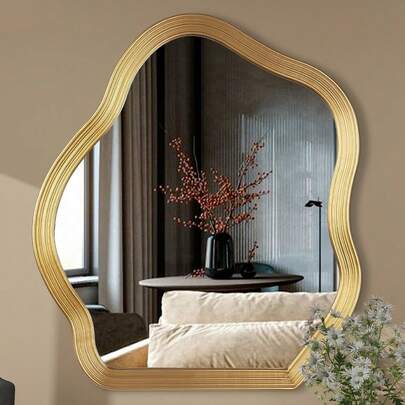 Antique Gold Wall Mirror, Asymmetrical Decorative Mirror Wall Decor, Irregular Large Ornate Mirrors Living Room, Wavy Abstract Cloud Mirror, 31.5 L X 27.5
