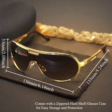 Unisex Sunglasses - Ultra UV Protection UPF4000 Level, Heavy Metal Frame Retro Pilot Glasses - Suitable For Outdoor, Driving, Construction - Includes Storage Box - Fashionable Street Style Essential,  Enthusiast's Choice - 金框黑色 - 查看 6