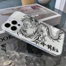 Simple Line Chinese Dragon Pattern Phone Case For Iphone 11 12 13 14 15 16 17 Pro Max Plus 17Air Transparent Simple Perfection Soft Cute Case Cover - Clear - View 10