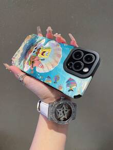 SpongeBob SquarePants 1pc Cartoon Creative Funny Shell & Starfish Vertical Striped Protective Phone Case Cover, Compatible With Samsung/Apple 17/16/15/14/13/12/11Pro Max/12Pro/14Plus And Other Models - Multicolor - View 5