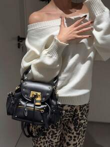 Niche Design Retro Versatile Lock Bag Rivet Backpack 2026 New High-End Commuter Handbag Backpack - Black - View 2