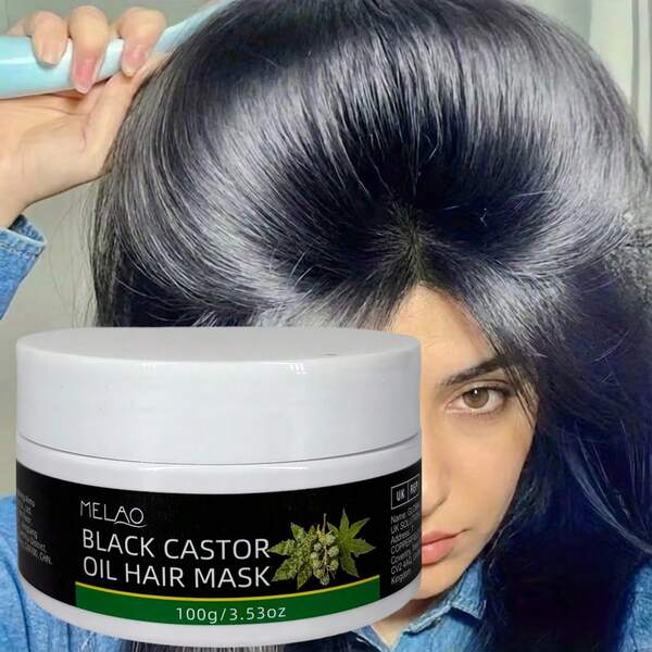  MELAO Black Castor Oil Deep Nourishing Repair Hair Mask, Suitable For Dry, Damaged, Frizzy Hair, Intensive Nourishing Care, Smoothens Frizz, Adds Shine And Softness, Suitable For All Hair Types, Lightweight Formula, 100g/3.53oz