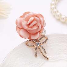 1pc Elegant Fashion Wedding Bride Groom Rose Flower Brooch With Rhinestone Bow Tie, Suitable For Daily Wear, Wedding Ceremony, Gala, Business Meeting, Back To School, Teacher's Day, Valentine's Day, Mother's Day Gift - Multicolor - View 3