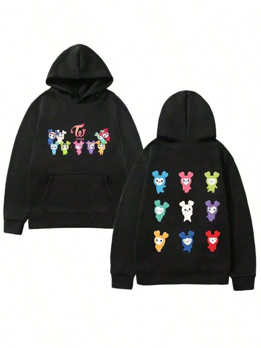 TWICE Official Mascot Lovelys Hoodie Lovelys Cute 2025Autumn_Winter Men's Women's Casual Cartoon Printed Cotton Comfort Hoodie Essentials Hoodie Hoodie For Women Sweatshirts For Women Hoodies For Men 's Hoodie Sweatshirts For Men Essentials - 黑色 - 查看 1