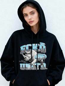 Blue & White ECKO UNLTD. Hoodie – Women's Oversized Black Streetwear: Rhino Graphic, Cool Urban Vibe: Front Pocket, Soft Pullover For Fall Skate Park Ings, Casual Date Nights, Winter Casual –  Street Style PickY2Y-W-Sudaderas - 黑6 - 查看 6