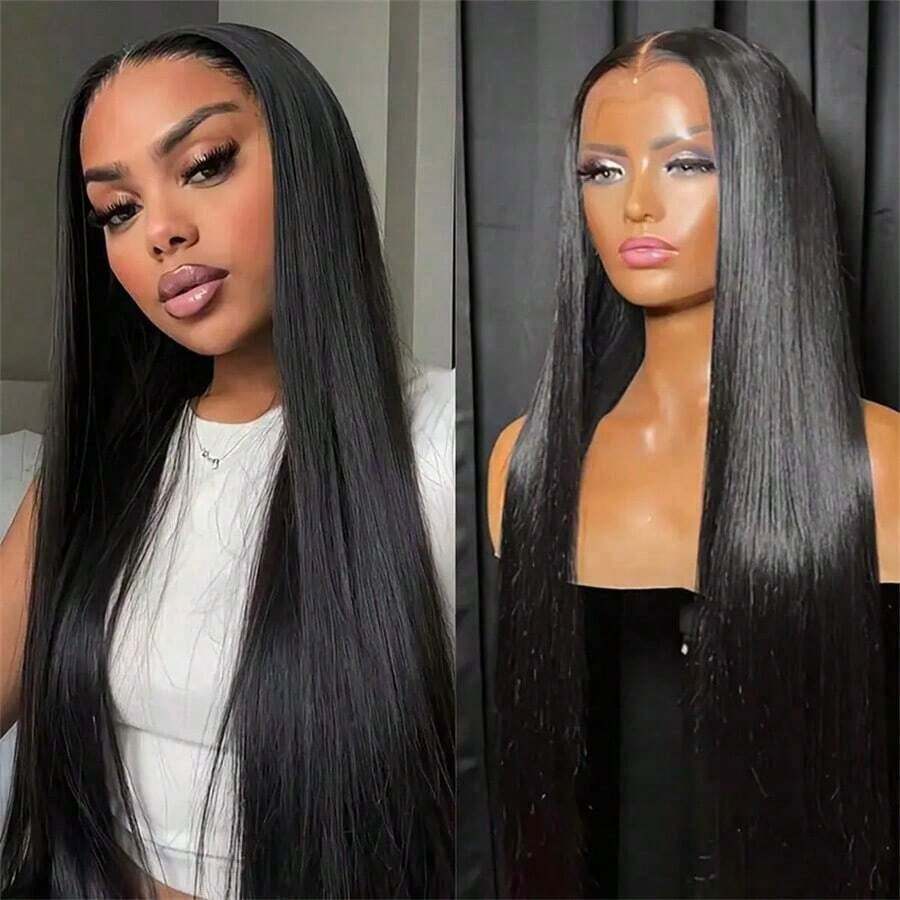 NATAN Tang Long Fiber Wigs 48inch Rose Net Cap Straight Hair Unisex-Adult Party Cosplay Costume Wigs, High Temperature Synthetic Fiber, Natural Black Blonde Coffee Pink With BB Clip And Hairnet - Natural & Black - View 1