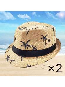 1pc Summer Sun Hat, Korean Fashion British Style Hat, Suitable For Men, Fashionable Beach Sun Hat, Multiple Colors Available, Machine Washable - Leaf Straw Hat - View 20